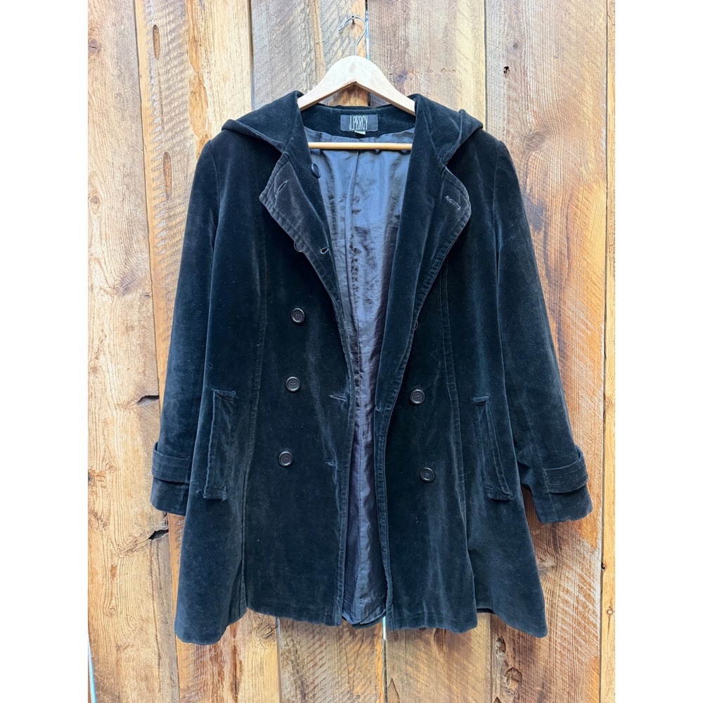 Vintage Black Velvet Hooded Coat Womens Goth Whimsigoth Dark Academia 90s